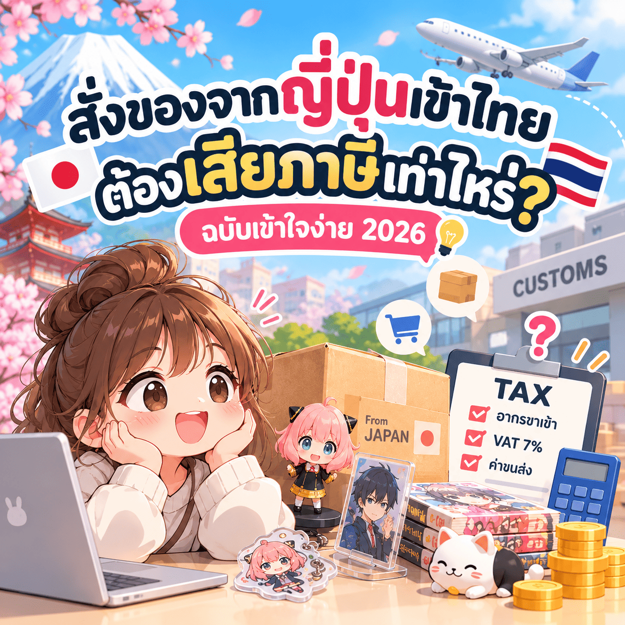 สั่งของจากญี่ปุ่นเข้าไทย ต้องเสียภาษีเท่าไหร่? ฉบับเข้าใจง่าย 2026